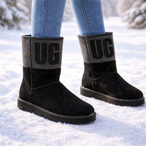 UGG Girl's Women's 6 Black Classic Short Sparkle Suede Glitter Boots